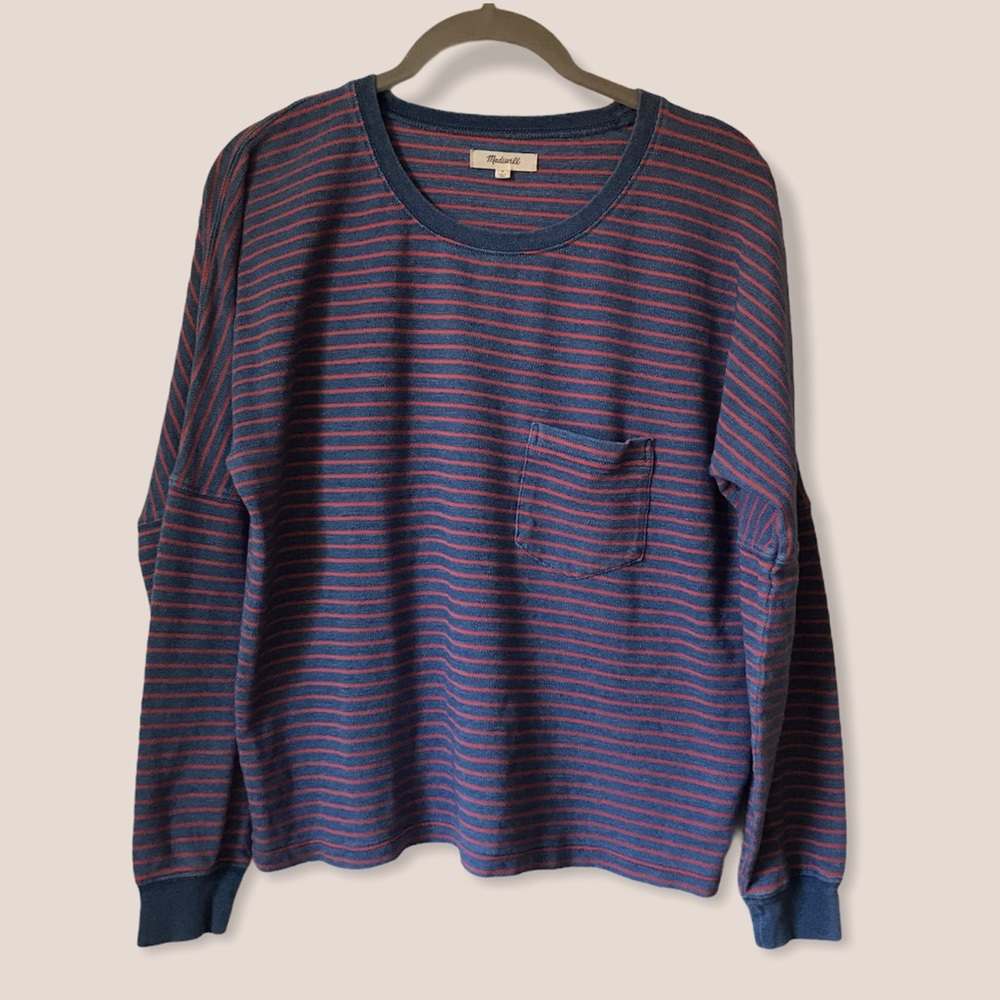 Madewell Drop-Sleeve Pocket Tee in Indigo Stripe